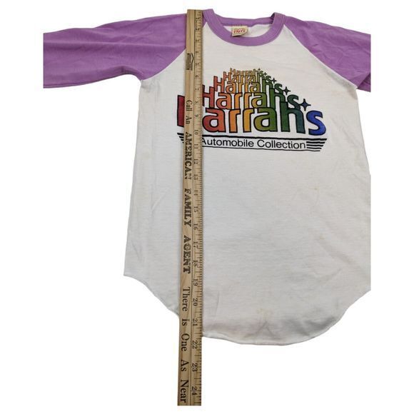 VTG Harrahs Automobile Collection Shirt Girls‎ Medium Baseball Logo 70s Youth - Picture 10 of 10